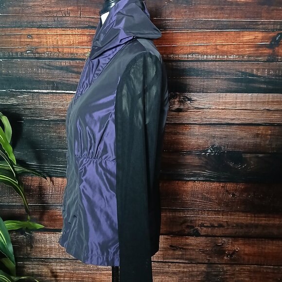 NWOT SOLO MODA Jacket 8 Purple Metallic Black Sheer Mesh Sleeves Full Zip - Picture 3 of 10